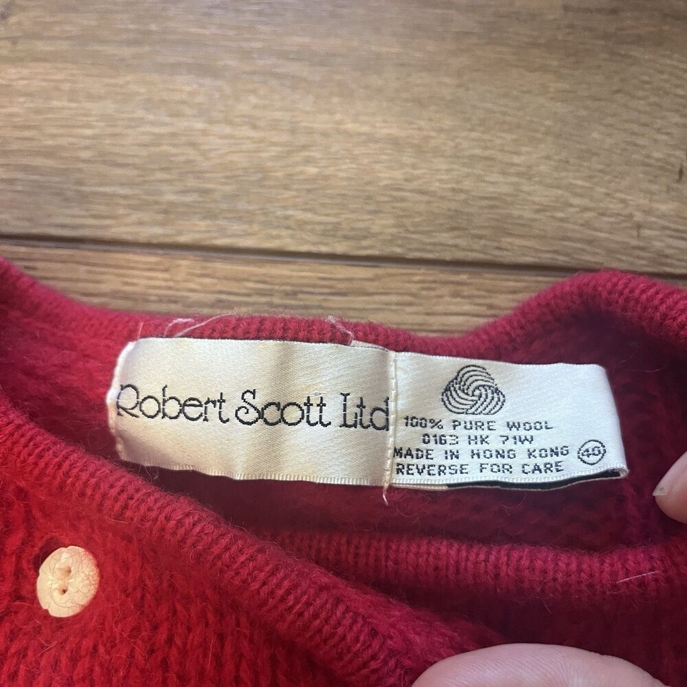 Vintage Robert Scott Ltd Red Pure Wool Cardigan Cable Knit Sweater Women's M 40 - Picture 2 of 5